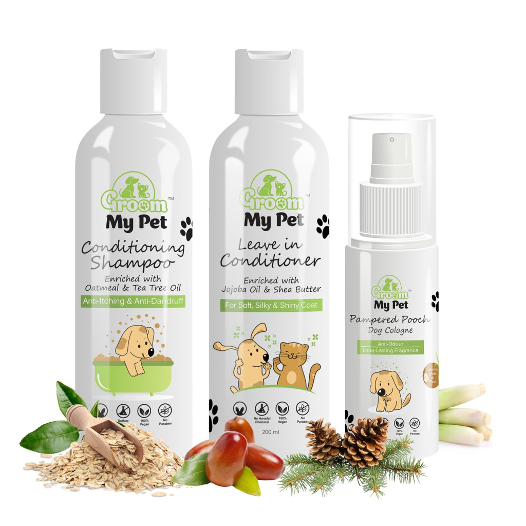Dog Conditioning Shampoo - 200 ml  + Leave in Conditioner - 200 ml + Pampered Pooch Cologne - Lemongrass & Pine - 120 ml