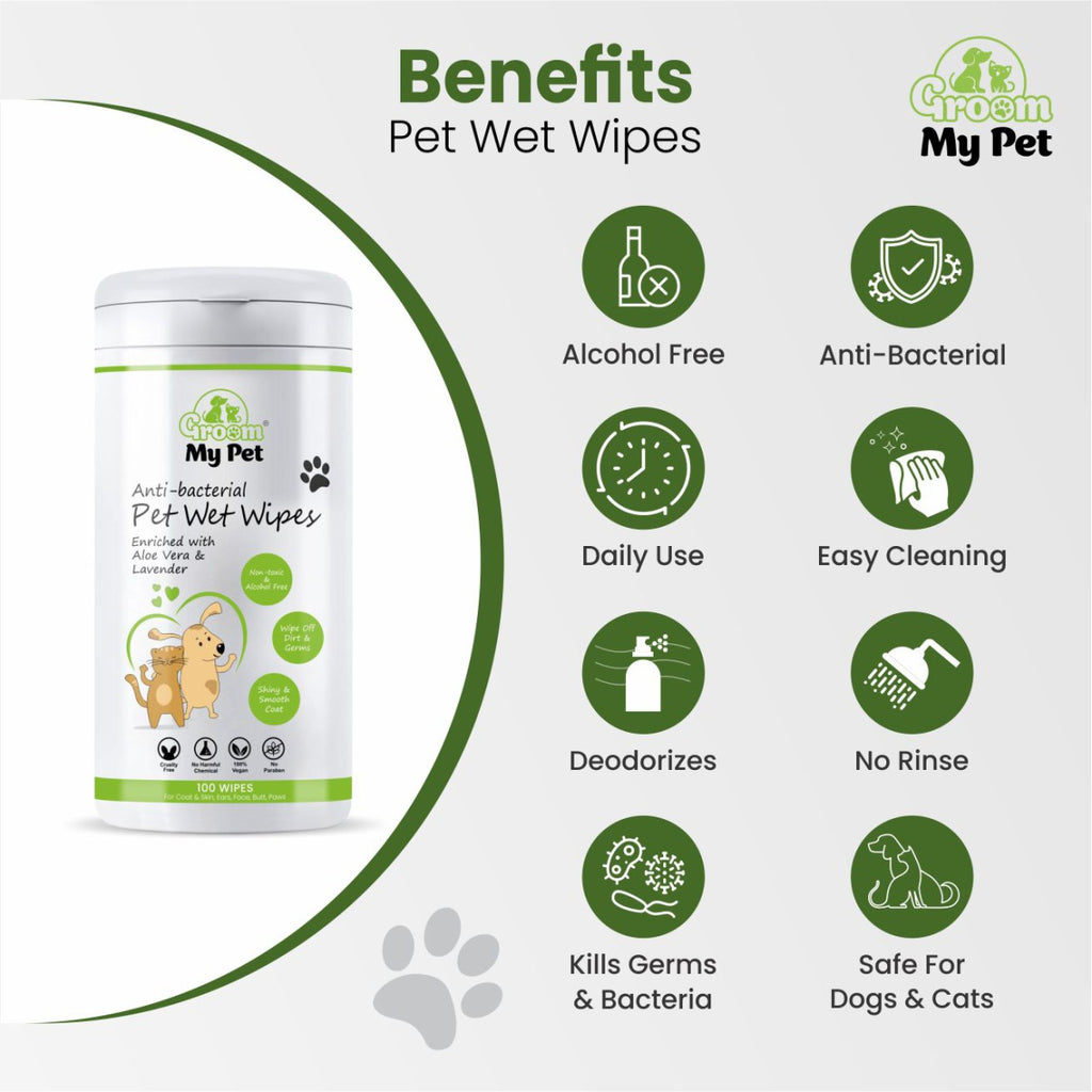 Anti-Bacterial Pet Wet Wipes - 100 wipes