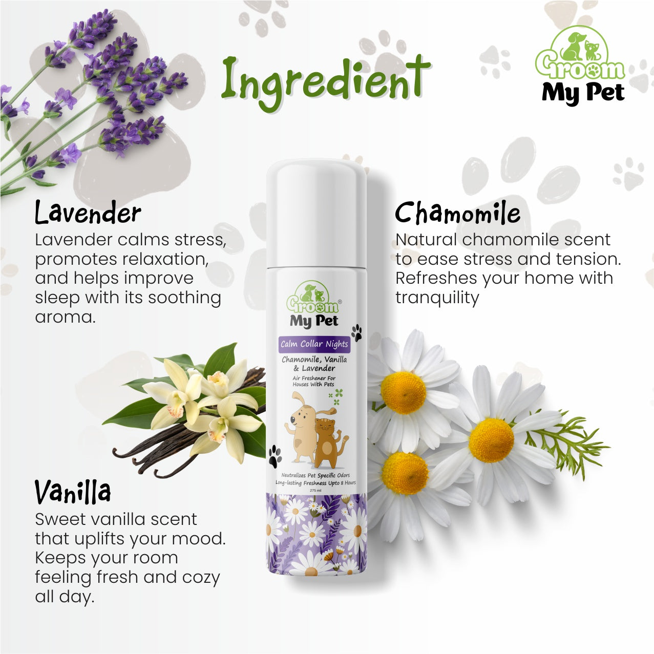 Groom My Pet Calm Collar Nights Air Freshener (Chamomile, Vanilla & Lavender) - 275 ml