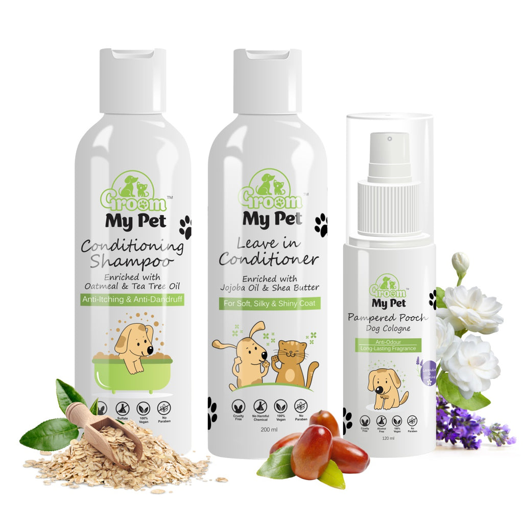Dog Conditioning Shampoo-200ml + Leave-in Conditioner-200ml + Lavender & Jasmine Cologne-120ml