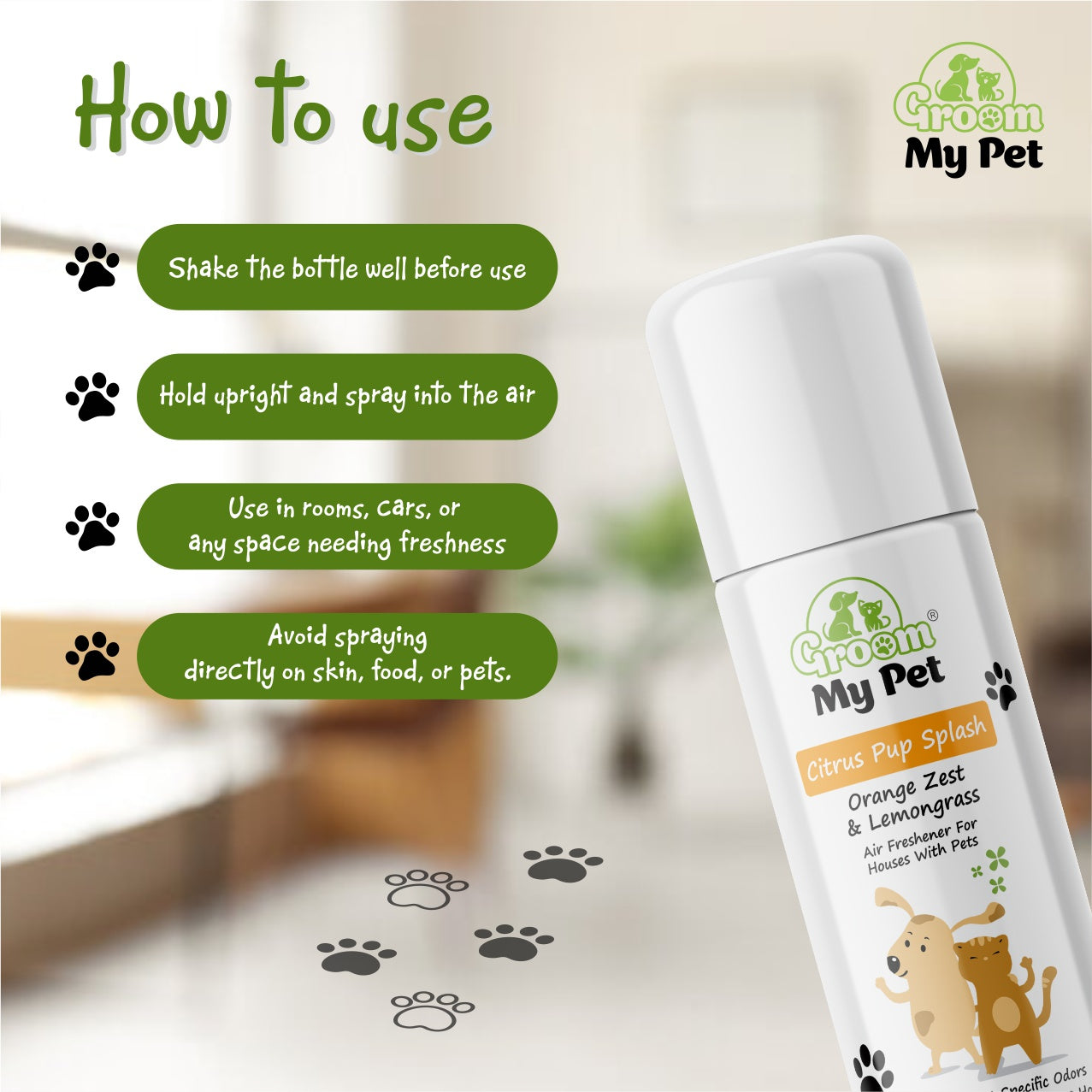 Citrus Pup Splash Air Freshener (Orange Zest & Lemongrass) - 275 ml