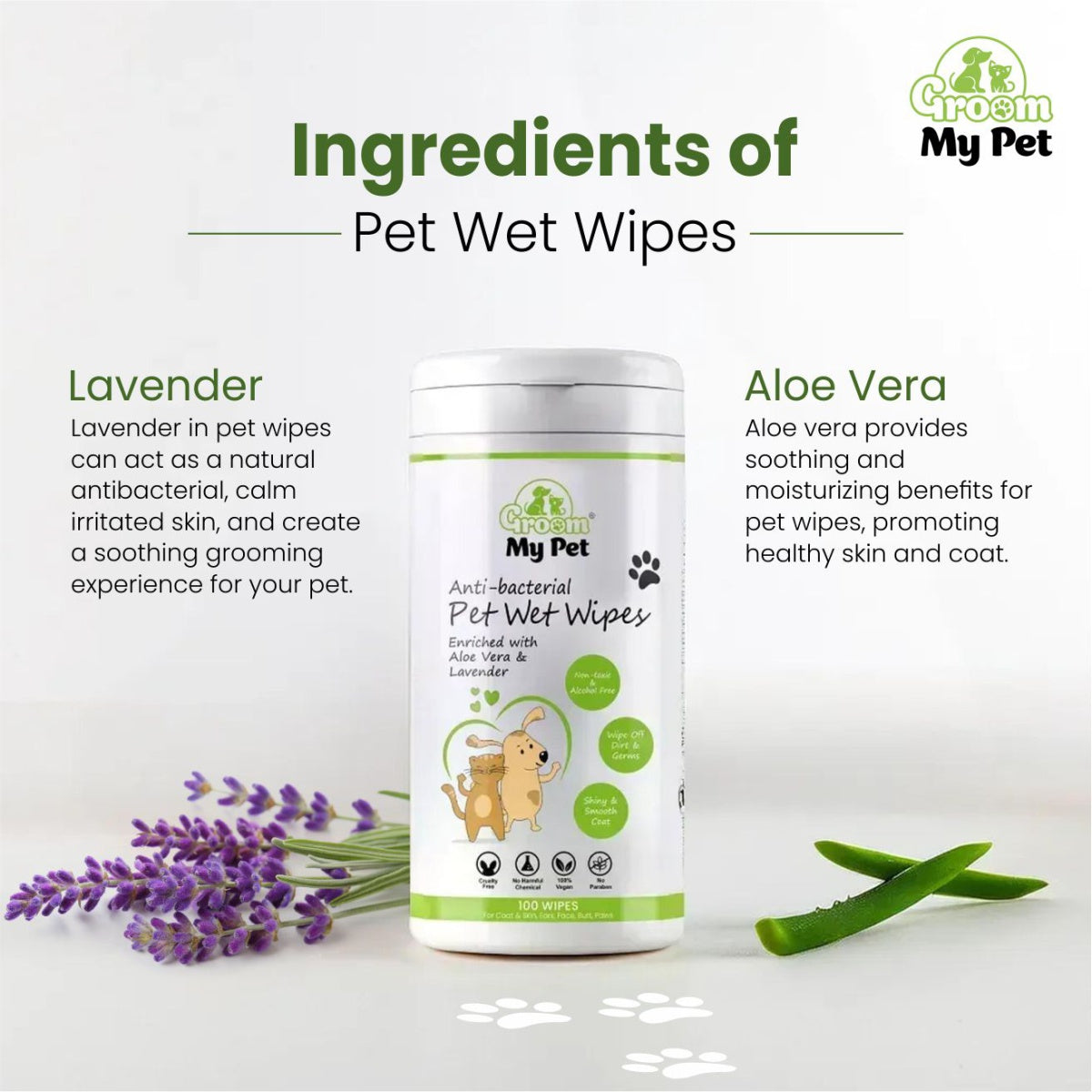 Anti-Bacterial Pet Wet Wipes - 100 wipes
